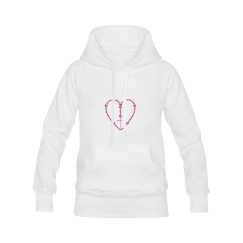 Catholic: Pink Rosary with Heart Shaped Beads Women's Classic Hoodies (Model H07)
