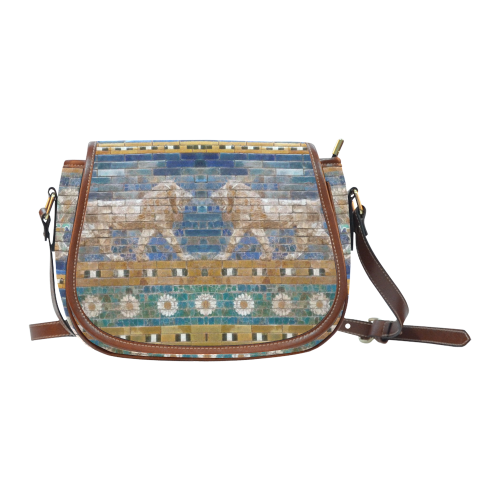 Two Lions And Daisis Mosaic Saddle Bag/Small (Model 1649) Full Customization