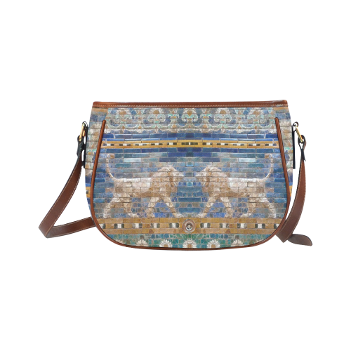 Two Lions And Daisis Mosaic Saddle Bag/Small (Model 1649) Full Customization