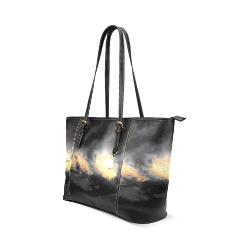 Black Clouds Leather Tote Bag/Small (Model 1640)