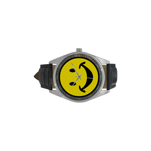 Funny yellow SMILEY for happy people Men's Casual Leather Strap Watch(Model 211)