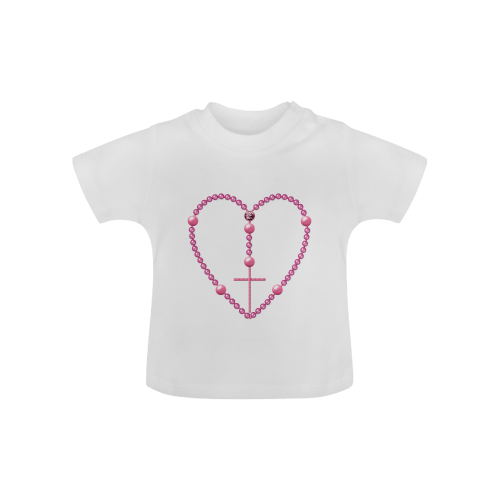 Catholic: Heart-Shaped Rosary - Pink Pearl Beads Baby Classic T-Shirt (Model T30)