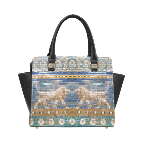 Two Lions And Daisis Mosaic Rivet Shoulder Handbag (Model 1645)