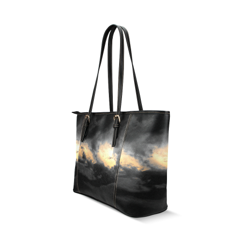 Black Clouds Leather Tote Bag/Small (Model 1640)
