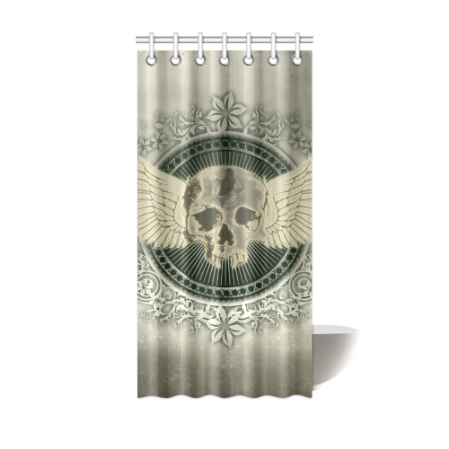 Skull with wings and roses on vintage background Shower Curtain 36"x72"
