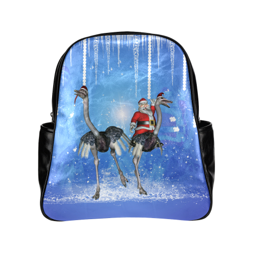 Funny ostrich with Santa Claus Multi-Pockets Backpack (Model 1636)