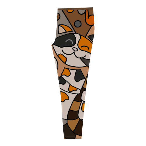 Funny Calico Cat Playing Saxophone Abstract Cassandra Women's Leggings (Model L01)