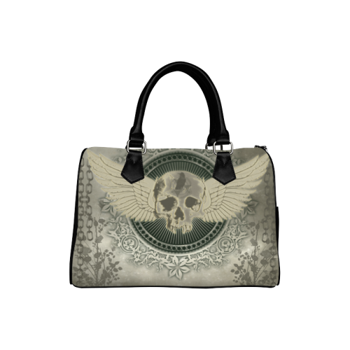 Skull with wings and roses on vintage background Boston Handbag (Model 1621)