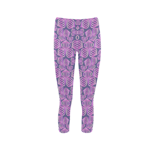 Modern abstract FLOWERS pattern - pink blue Capri Legging (Model L02)