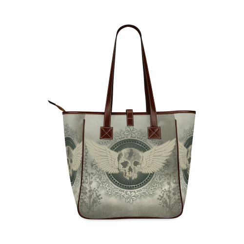 Skull with wings and roses on vintage background Classic Tote Bag (Model 1644)