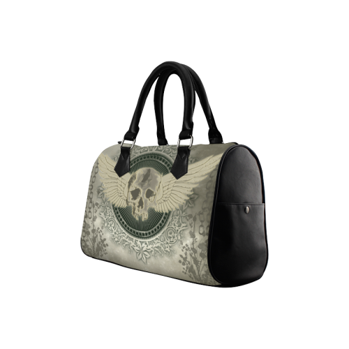 Skull with wings and roses on vintage background Boston Handbag (Model 1621)