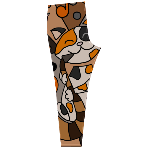 Funny Calico Cat Playing Saxophone Abstract Cassandra Women's Leggings (Model L01)