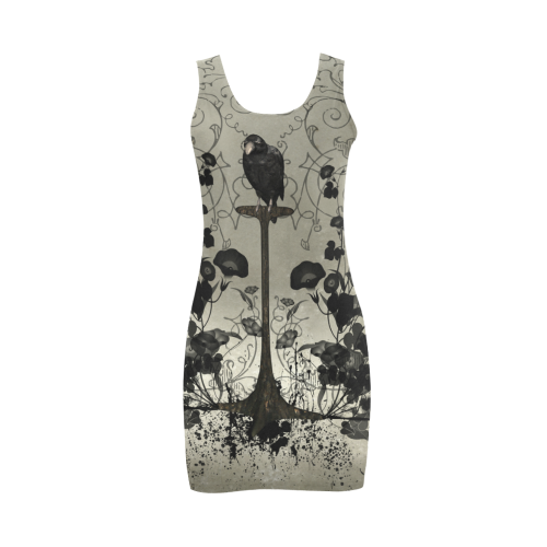 Crow with flowers on vintage background Medea Vest Dress (Model D06)