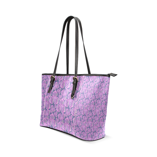 Modern abstract FLOWERS pattern - pink blue Leather Tote Bag/Large (Model 1640)