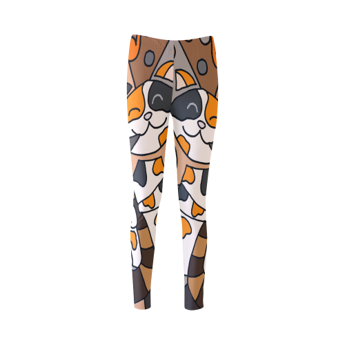 Funny Calico Cat Playing Saxophone Abstract Cassandra Women's Leggings (Model L01)