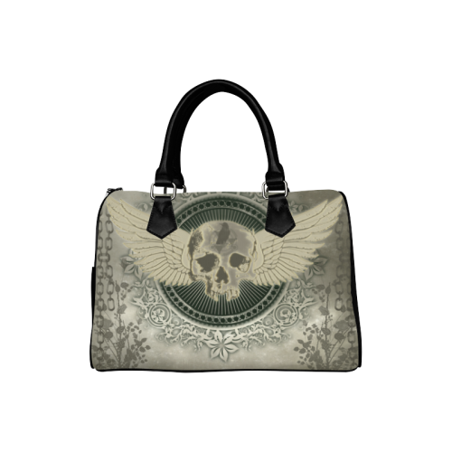 Skull with wings and roses on vintage background Boston Handbag (Model 1621)