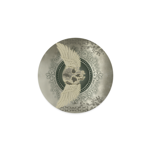 Skull with wings and roses on vintage background Round Coaster