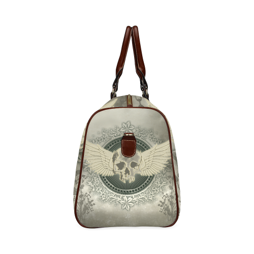 Skull with wings and roses on vintage background Waterproof Travel Bag/Small (Model 1639)