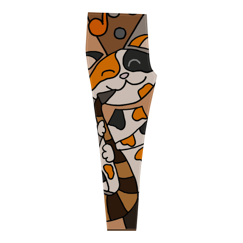 Funny Calico Cat Playing Saxophone Abstract Cassandra Women's Leggings (Model L01)