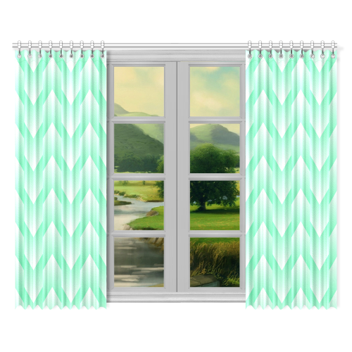 Mint Green and White Pattern Window Curtain 52"x84"(Two Pieces)