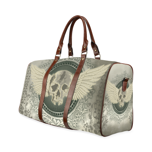 Skull with wings and roses on vintage background Waterproof Travel Bag/Small (Model 1639)