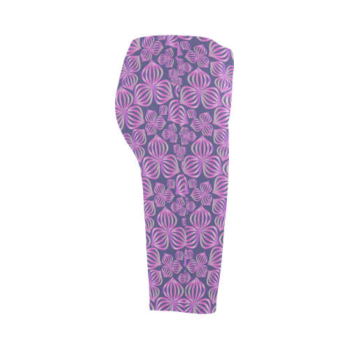 Modern abstract FLOWERS pattern - pink blue Hestia Cropped Leggings (Model L03)