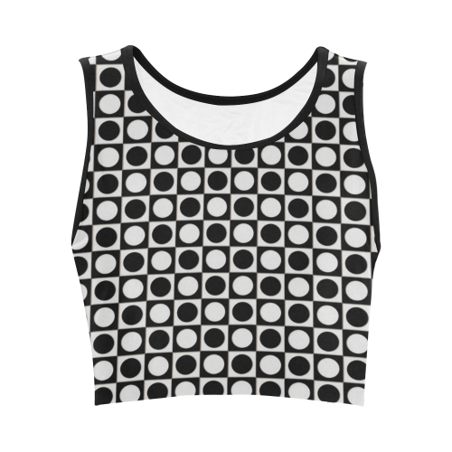 Modern DOTS in SQUARES pattern - black white Women's Crop Top (Model T42)