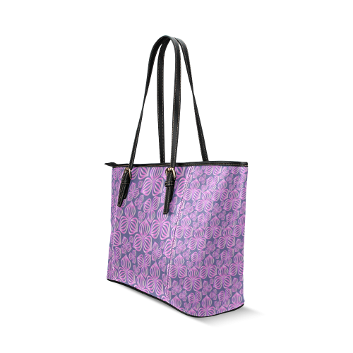 Modern abstract FLOWERS pattern - pink blue Leather Tote Bag/Large (Model 1640)