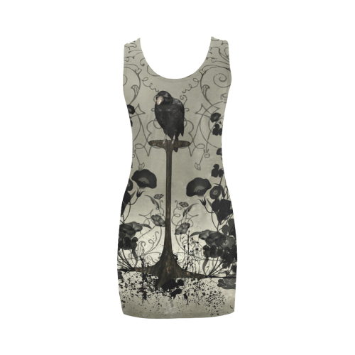 Crow with flowers on vintage background Medea Vest Dress (Model D06)