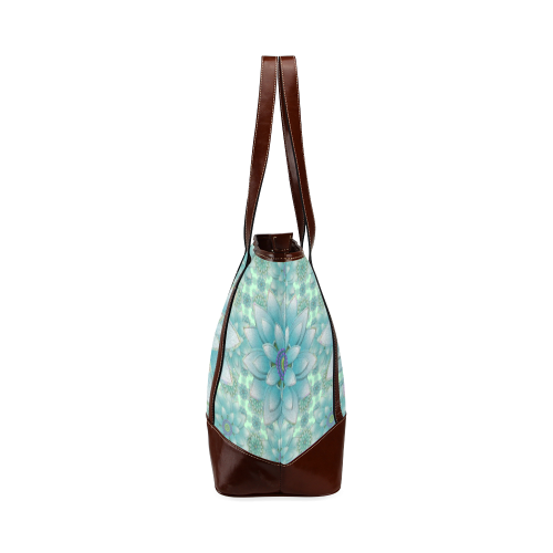 Turquoise Happy Lotus Tote Handbag (Model 1642)