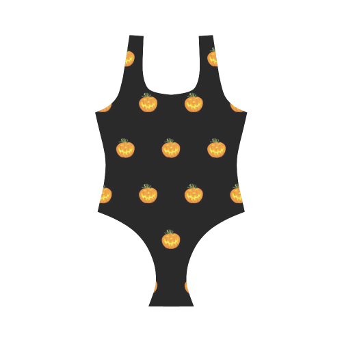 Halloween pumpkin pattern Vest One Piece Swimsuit (Model S04)