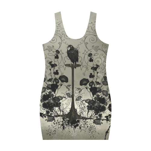 Crow with flowers on vintage background Medea Vest Dress (Model D06)