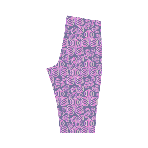 Modern abstract FLOWERS pattern - pink blue Hestia Cropped Leggings (Model L03)