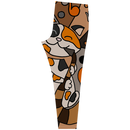 Funny Calico Cat Playing Saxophone Abstract Cassandra Women's Leggings (Model L01)