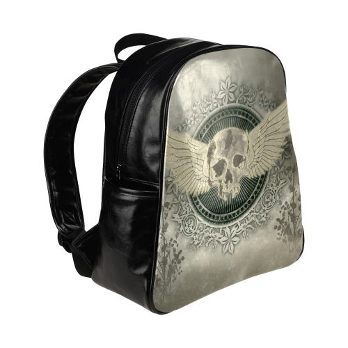 Skull with wings and roses on vintage background Multi-Pockets Backpack (Model 1636)