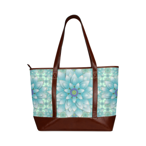 Turquoise Happy Lotus Tote Handbag (Model 1642)