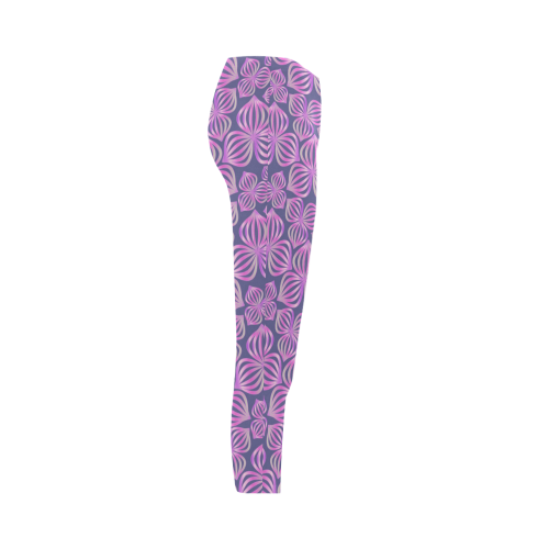 Modern abstract FLOWERS pattern - pink blue Capri Legging (Model L02)