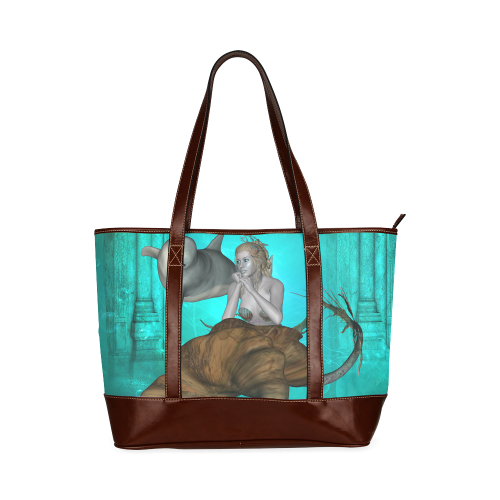 Beautiful mermaid with cute dolphin Tote Handbag (Model 1642)