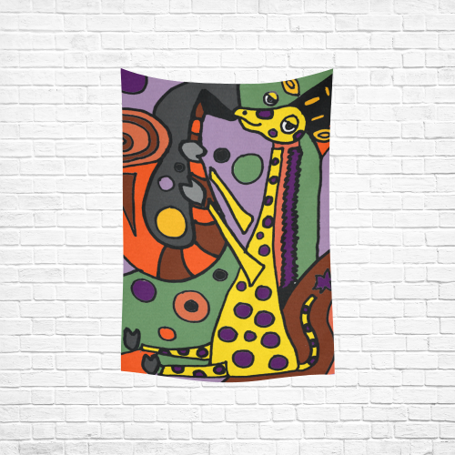 Funny Giraffe Playing Saxophone Art Cotton Linen Wall Tapestry 40"x 60"