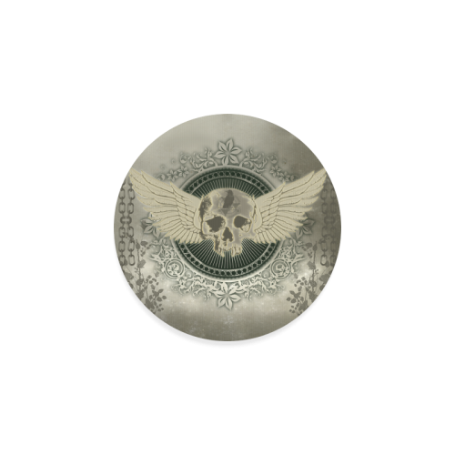 Skull with wings and roses on vintage background Round Coaster