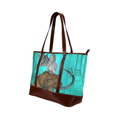 Beautiful mermaid with cute dolphin Tote Handbag (Model 1642)