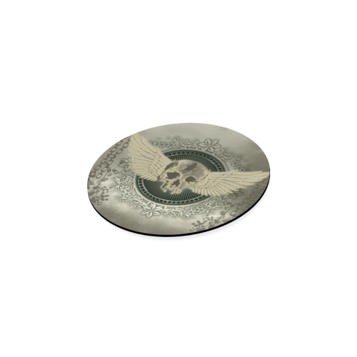 Skull with wings and roses on vintage background Round Coaster