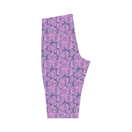 Modern abstract FLOWERS pattern - pink blue Hestia Cropped Leggings (Model L03)