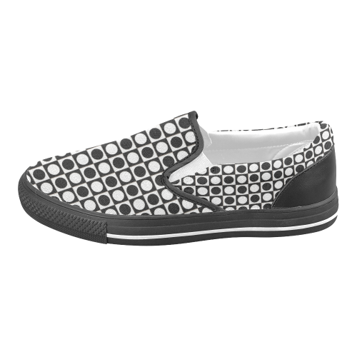 Modern DOTS in SQUARES pattern - black white Men's Slip-on Canvas Shoes (Model 019)