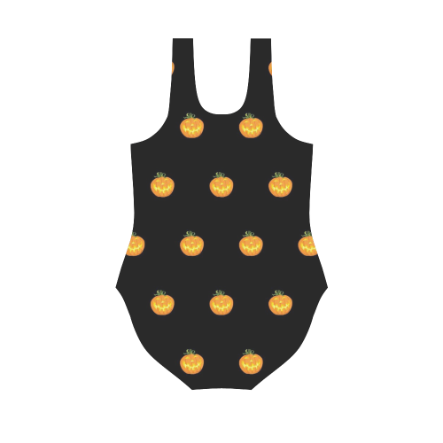 Halloween pumpkin pattern Vest One Piece Swimsuit (Model S04)