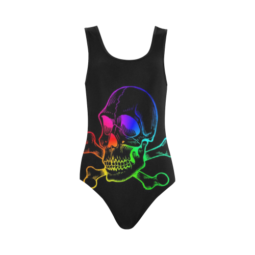 Skull 816 (Halloween) rainbow Vest One Piece Swimsuit (Model S04)