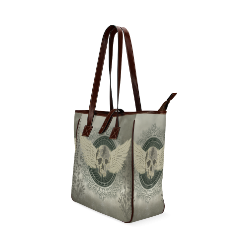 Skull with wings and roses on vintage background Classic Tote Bag (Model 1644)