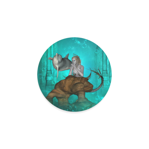 Beautiful mermaid with cute dolphin Round Coaster
