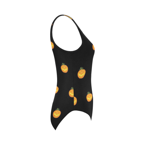 Halloween pumpkin pattern Vest One Piece Swimsuit (Model S04)