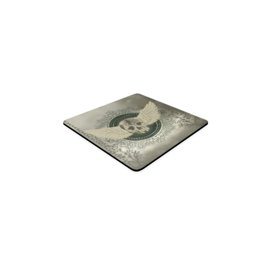 Skull with wings and roses on vintage background Square Coaster